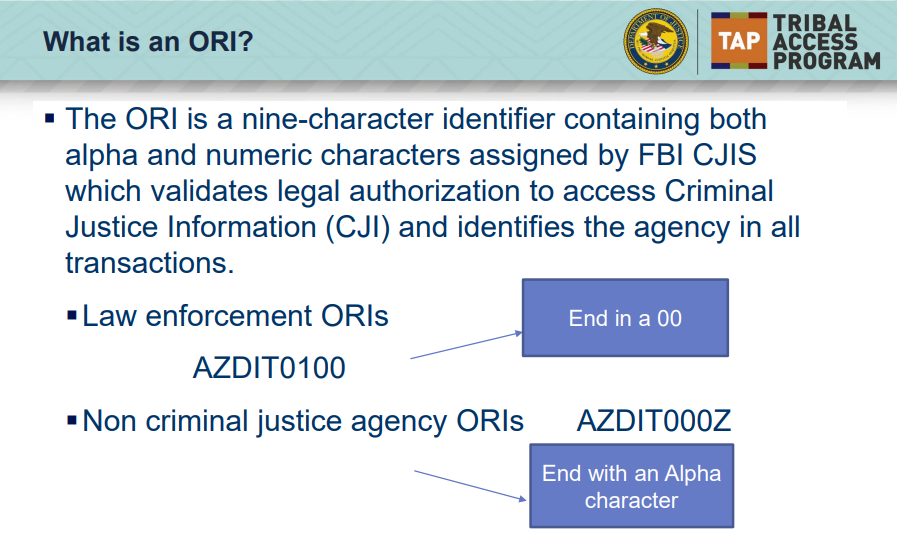 Originating Agency Identifier (ORI)
